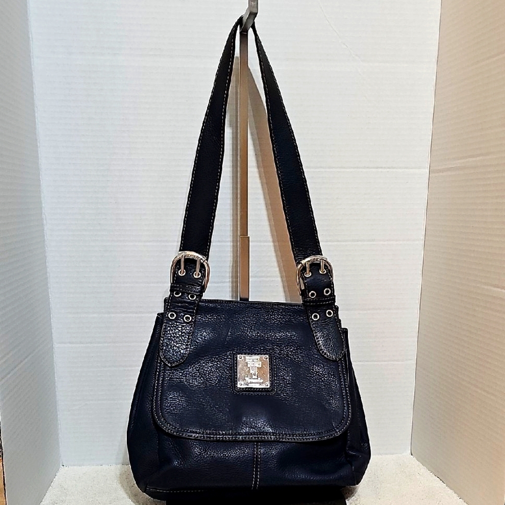 Tignanello Dark Navy Blue Leather Saddle Shoulder Bag
